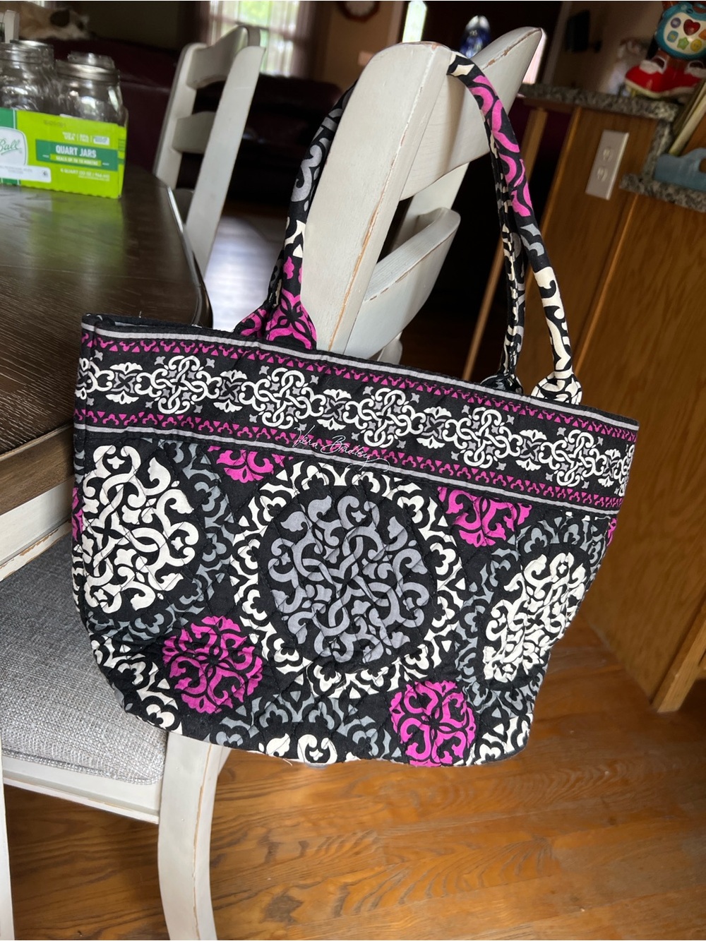 Black & Pink Vera Bradley Retired Canterberry Magenta Quilted ToteBlack White